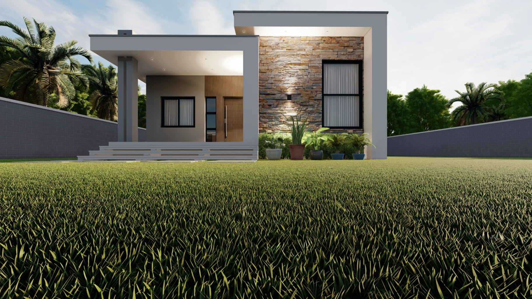 Projecto de casa térrea com fachada moderna